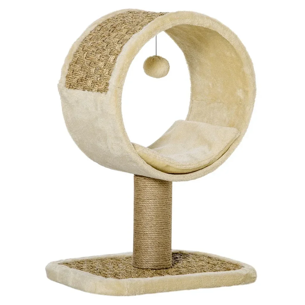 Katzenkratzbaum Katzenspielzeug Kletterbaum Spanplatte Jute Seegras samtartiges Polyester Khaki+Hellbraun