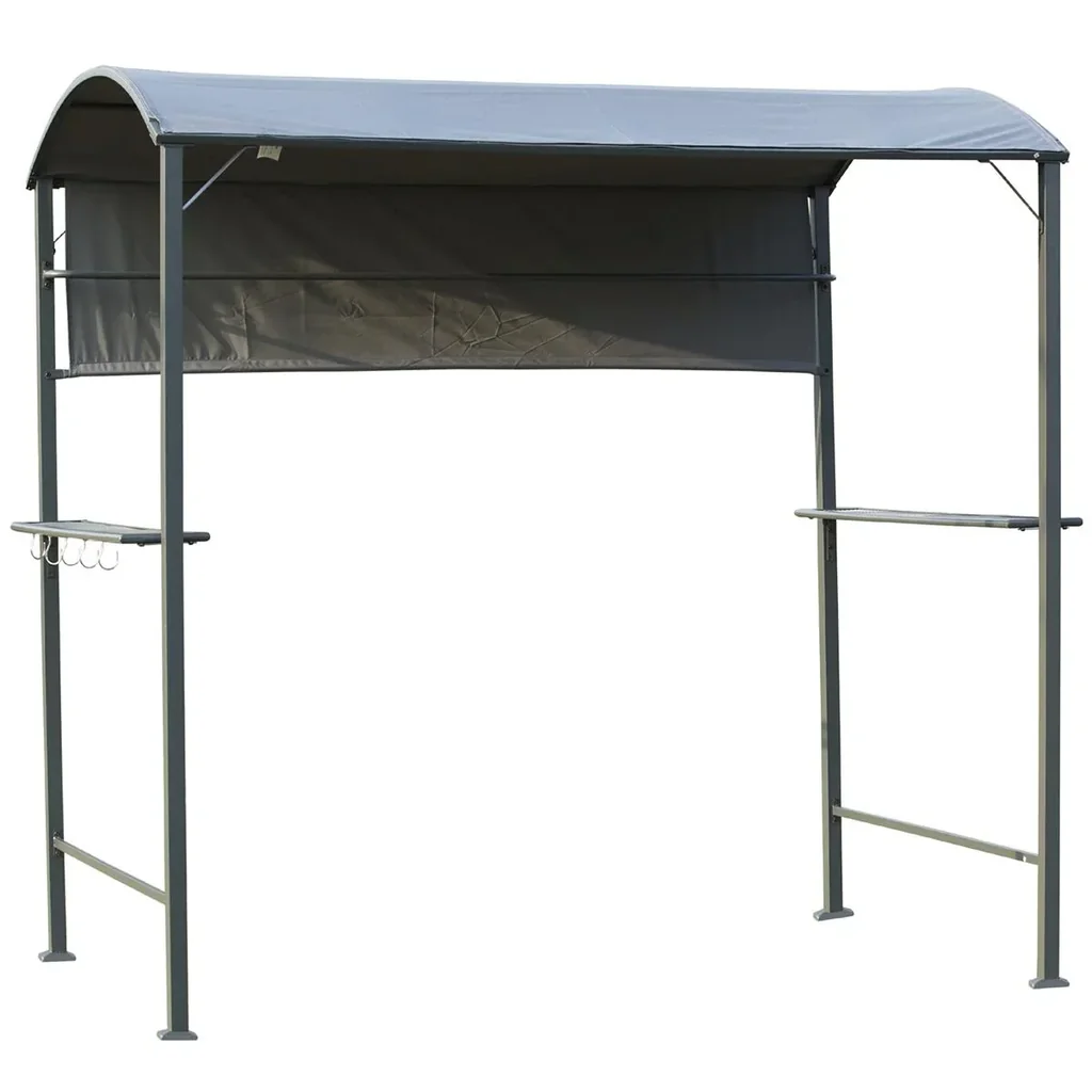 Grillpavillon mit Flammschutzdach, BBQ-Pavillon mit 2 Ablagen, Polyester, Schwarz, 218 x 138 x 216 cm