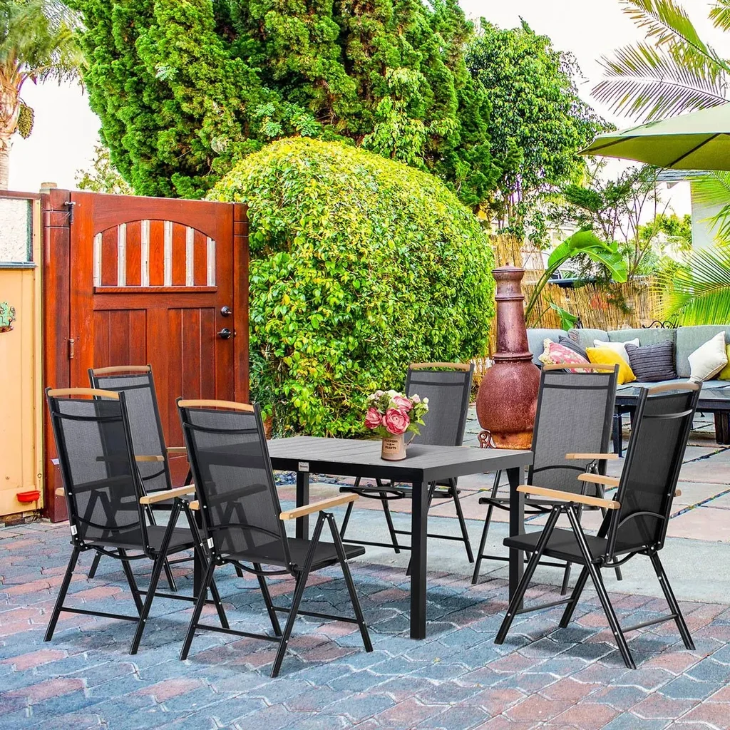 Garten-Set 7-teilig - klappbar - Aluminium/Mesh - Schwarz