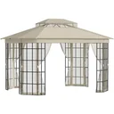 Gartenpavillon 3,65 x 3 m Partyzelt mit 4 x Moskitonetz Atmungsaktives Doppeldach Metall Polyester Schwarz+Beige
