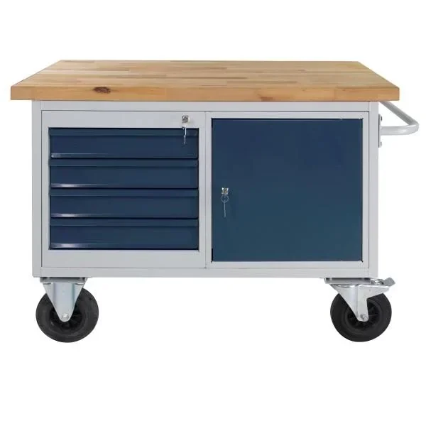 Tischwagen Etagenwagen RAL7035/7016 - 4 Schubladen, 1 Tür, 1 Ablage, B1300xT600xH827mm