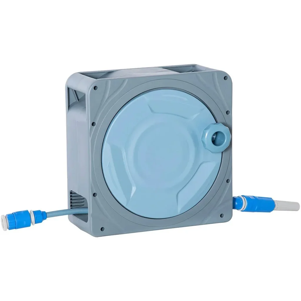 Schlauchaufroller - 10 Meter - Grau/Blau - 31,5 x 13 x 31 cm