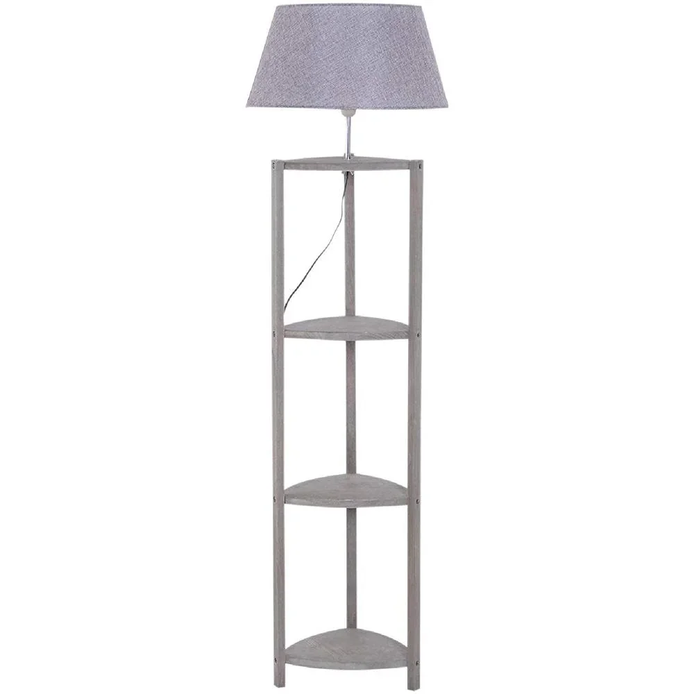 Stehlampe Stehleuchte Lampenschirm 40W Skandinavisch Holz + Leinen grau 46 x 46 x 158,5 cm