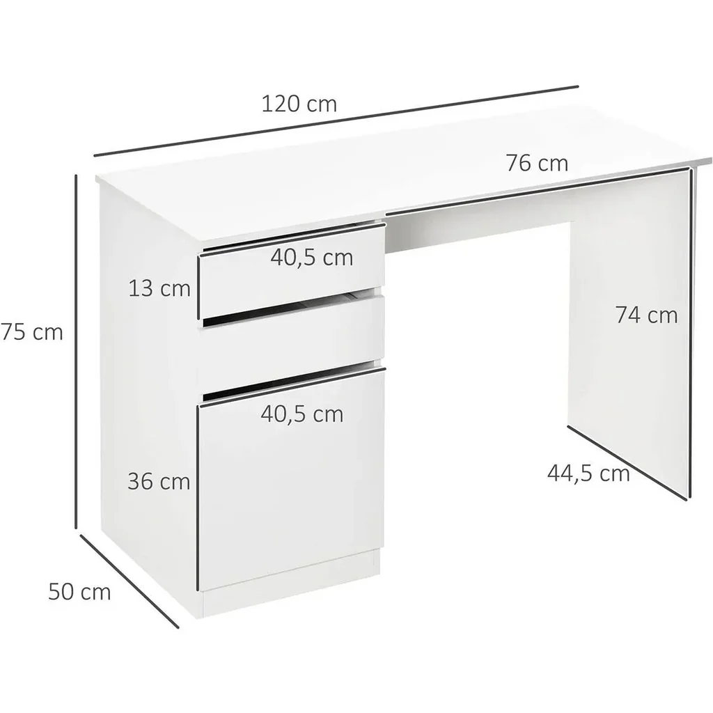 Schreibtisch Computertisch mit 2 Schubladen Schrank Arbeitstisch Bürotisch große Tischplatte modern Weiß 120 x 50 x 75 c