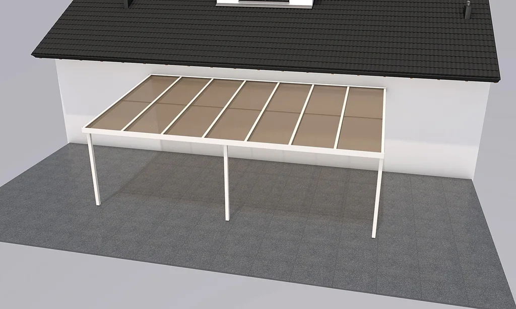 Terrassendach Premium, weiß, 7120 x 4060 mm - Polycarbonat Stegplatten 16 mm, bronze