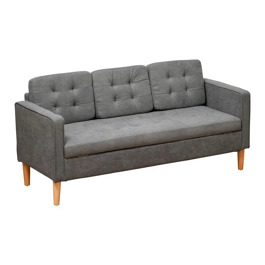 3-Sitzer Sofa Stoffsofa Doppelsofa abnehmbar mit Kissen Gummiholz Baumwoll Grau 166,5 x 62 x 82 cm