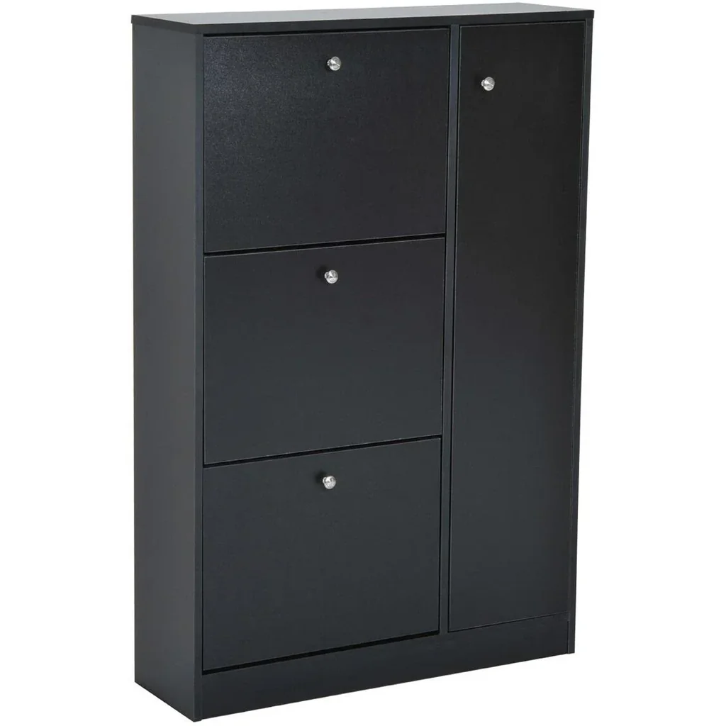 Schuhschrank Schuhablage 3 Klappen 28 Paar Schwarz