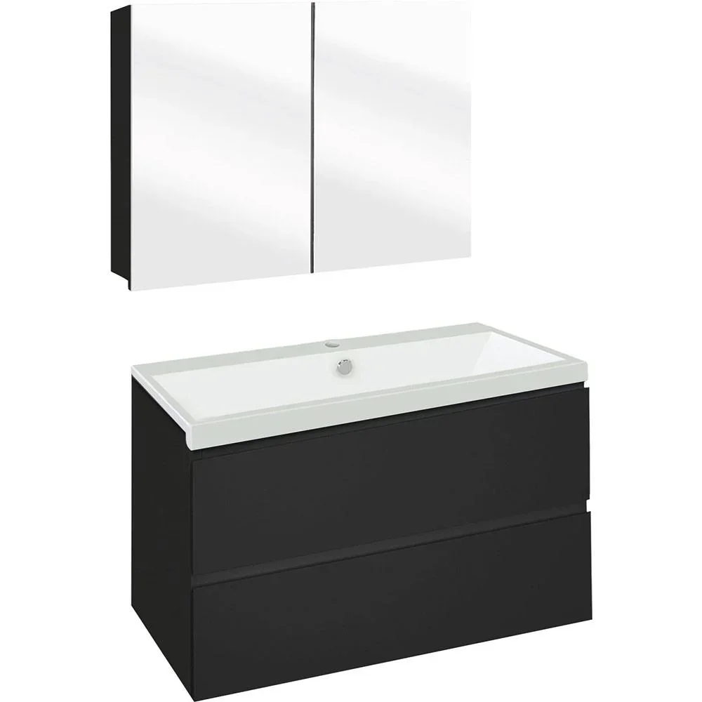 Concept Badezimmermöbel met Spiegelschrank 80cm -schwartz/Weiss