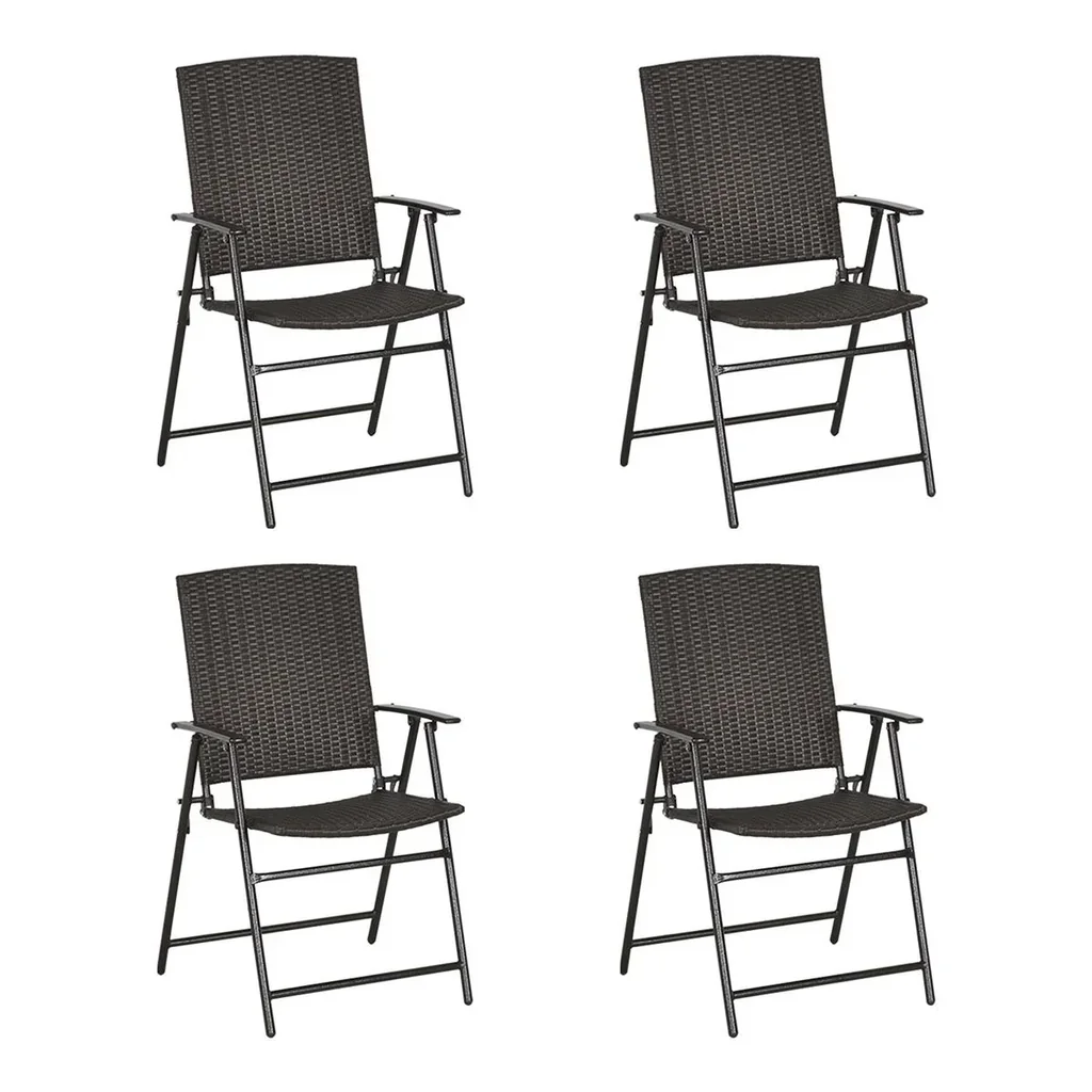 4tlg. Polyrattanstühle Klappstuhl Gartenstuhl mit Rückenlehne klappbar Stahl Braun 58 x 61 x 94 cm