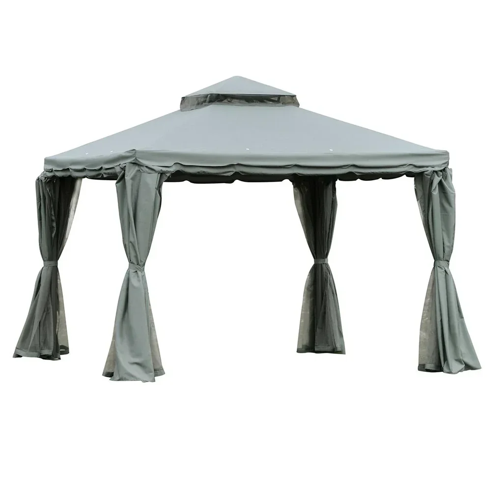 Gartenpavillon Pavillon Gartenzelt Festzelt Partyzelt mit 4 x Seitenwand wetterfest Aluminium Polyester Grau 3 x 3 x 2,7