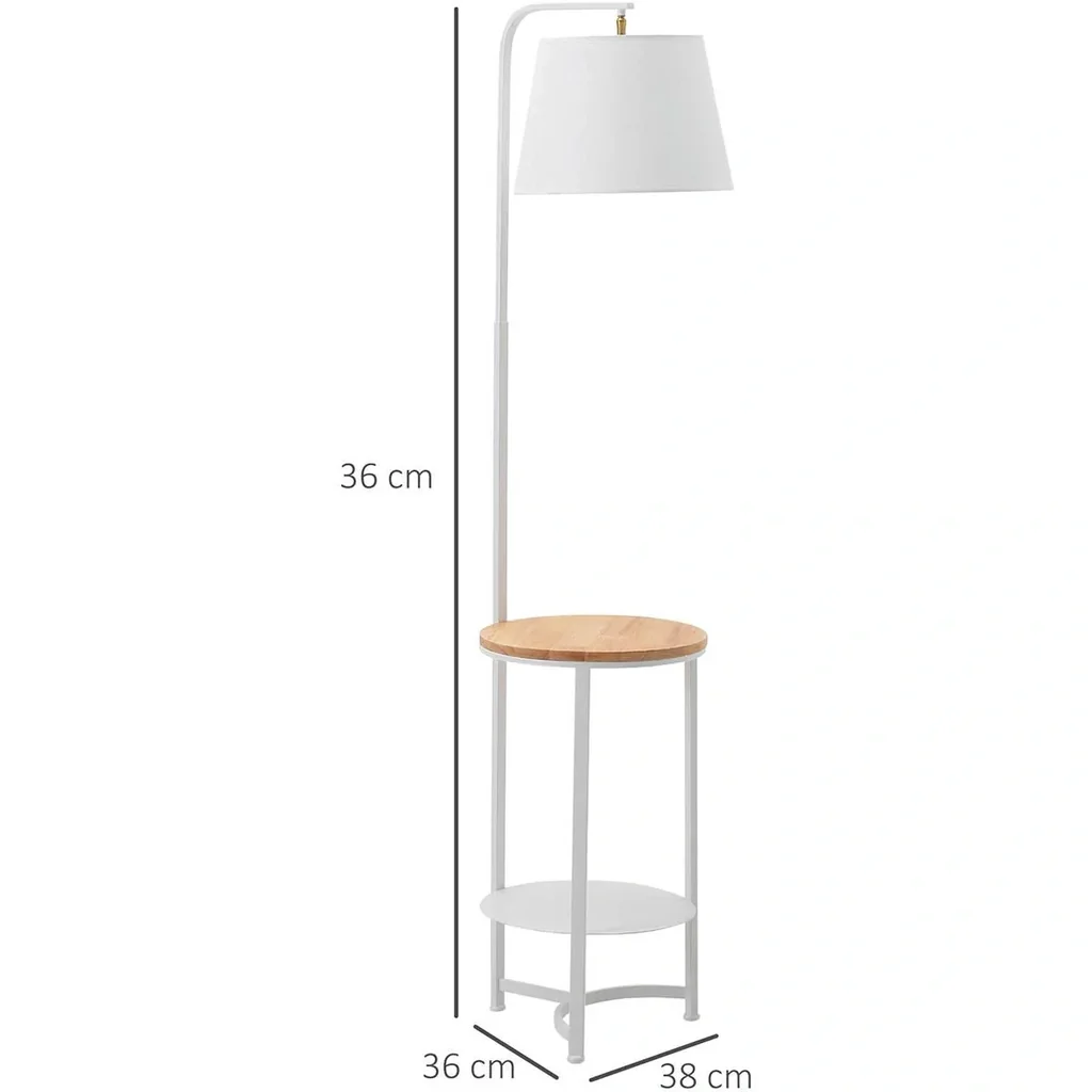 Stehleuchte Stehlampe Beistelltisch mit 2 Regalen Innenbeleuchtung E27 für Wohnzimmer Schlafzimmer Büro Metall MDF Ttery