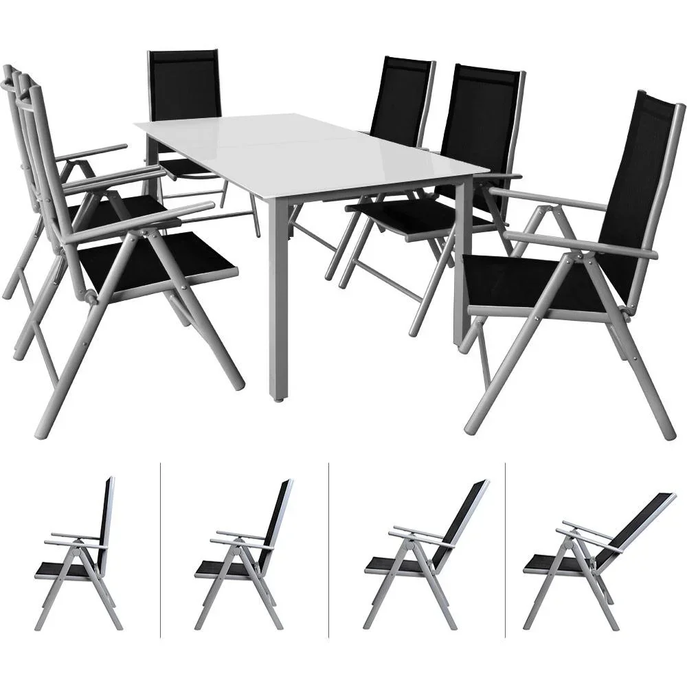 Aluminium-Gartenset Bern 6+1 Mattglas silber- Set