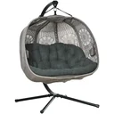 Hängesessel Hängekorb mit Gestell für 2 Personen Hängeschaukel Hängestuhl mit Kissen Korb faltbar Blumen-Strickstoff Sta