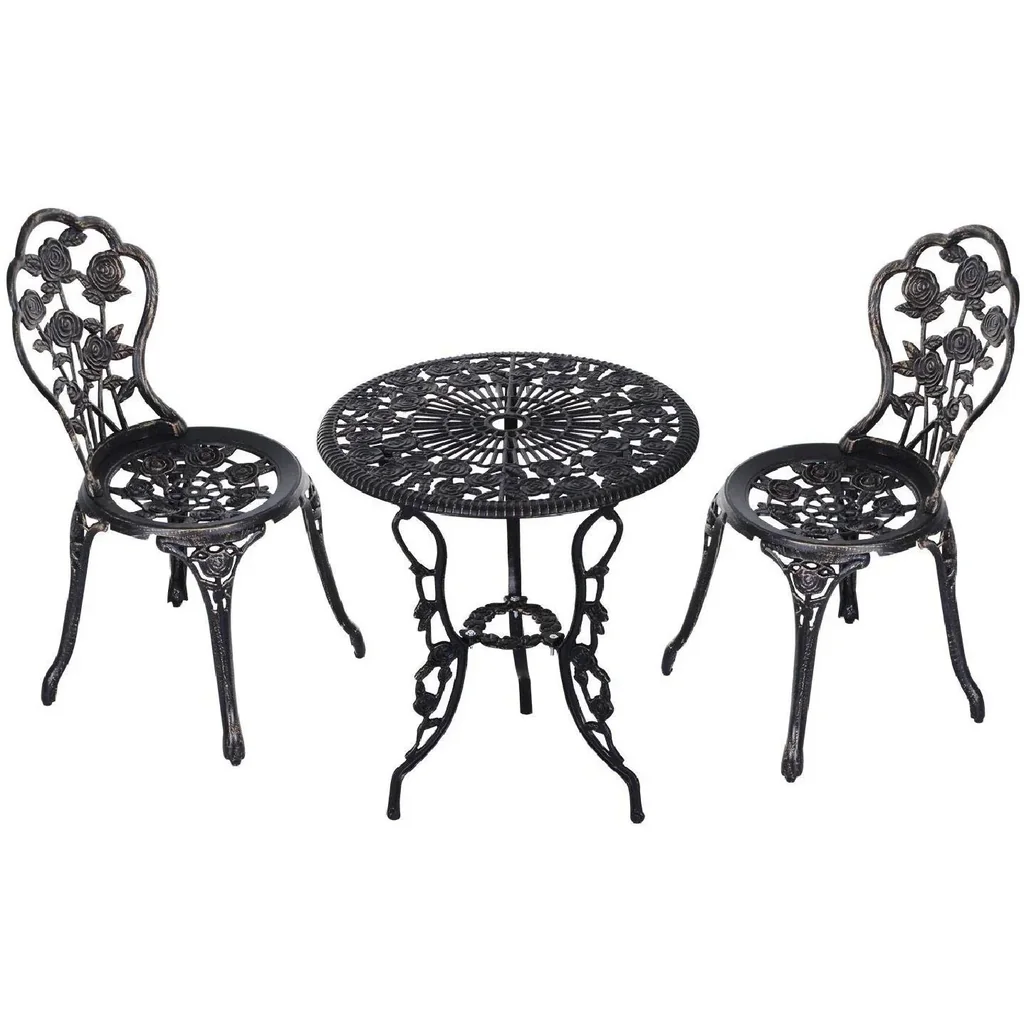 Gartenmöbel 3 tlg. Gartenset Sitzgruppe Tisch Stuhl Metall Bronze