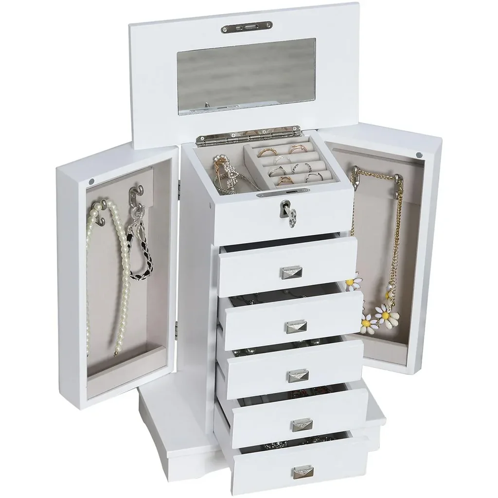 Schmuckschrank mit Spiegel, weiß