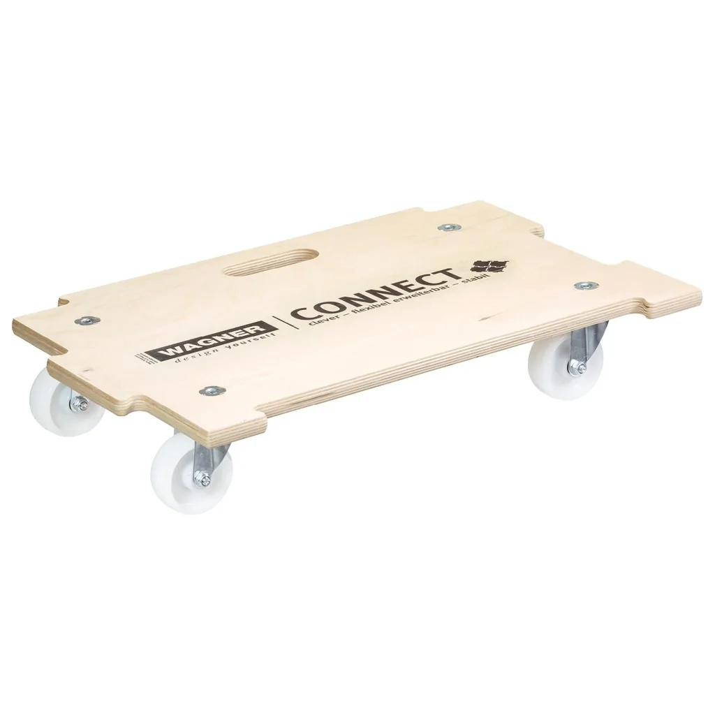 Transporthilfe MM 1382, 59 x 39 x 11 cm, kombinierbar, harte Rollen Ø 75 mm, Rollenlager, Birke FSC®, Tragkraft 250 kg