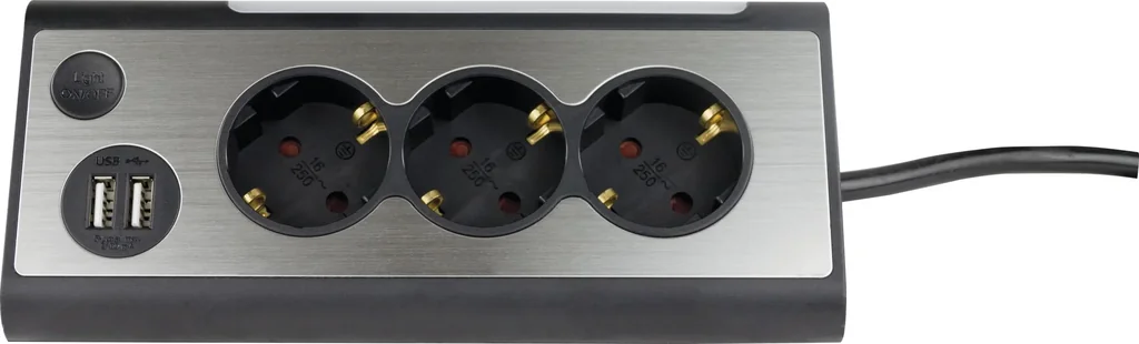 Steckdosenleiste 3-fach mit LED Licht und 2 USB Anschlüssen