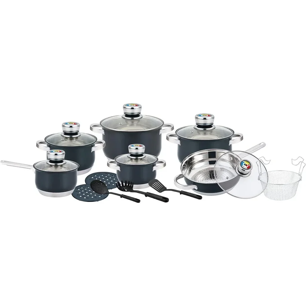 Herenthal - Komplettes 18-teiliges Kochgeschirr-Set - Edelstahl - Schwarz