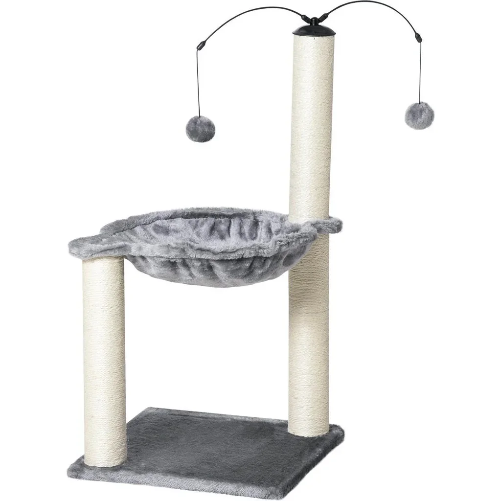 Kratzbaum mit Hängematte Katzenbaum Kletterbaum für Katzen mit Spin-Ball Grau 39,5x39,5x83 cm
