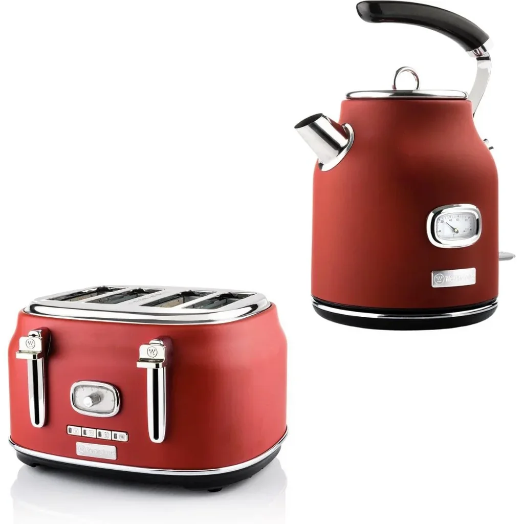 Retro SET - Toaster 4 Scheiben + Wasserkocher 1.7L - Rot