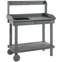 Pflanztisch mit Schublade 2 Stufen Gärtnertisch mit waschbecken und Rollen Garten Tannenholz Grau 92 x 45 x 119 cm