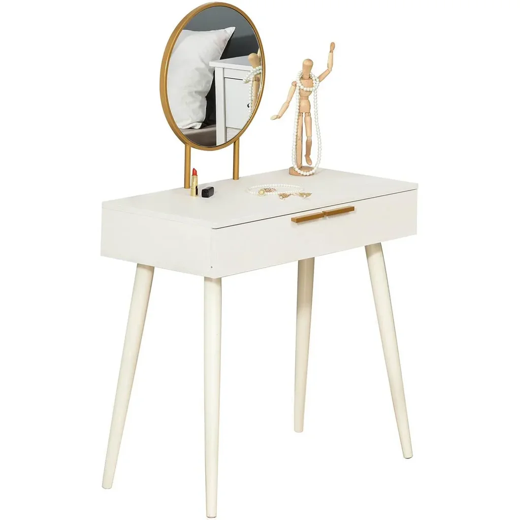 Schminktisch Frisiertisch modern Kosmetiktisch mit Spiegel Schublade Schlafzimmer Holz Weiß 80 x 40 x 123 cm