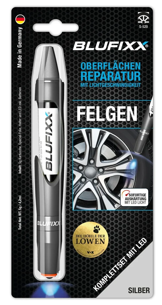 Felgen-Reparaturstift 5 g - inklusive blauem LED-Licht - silber