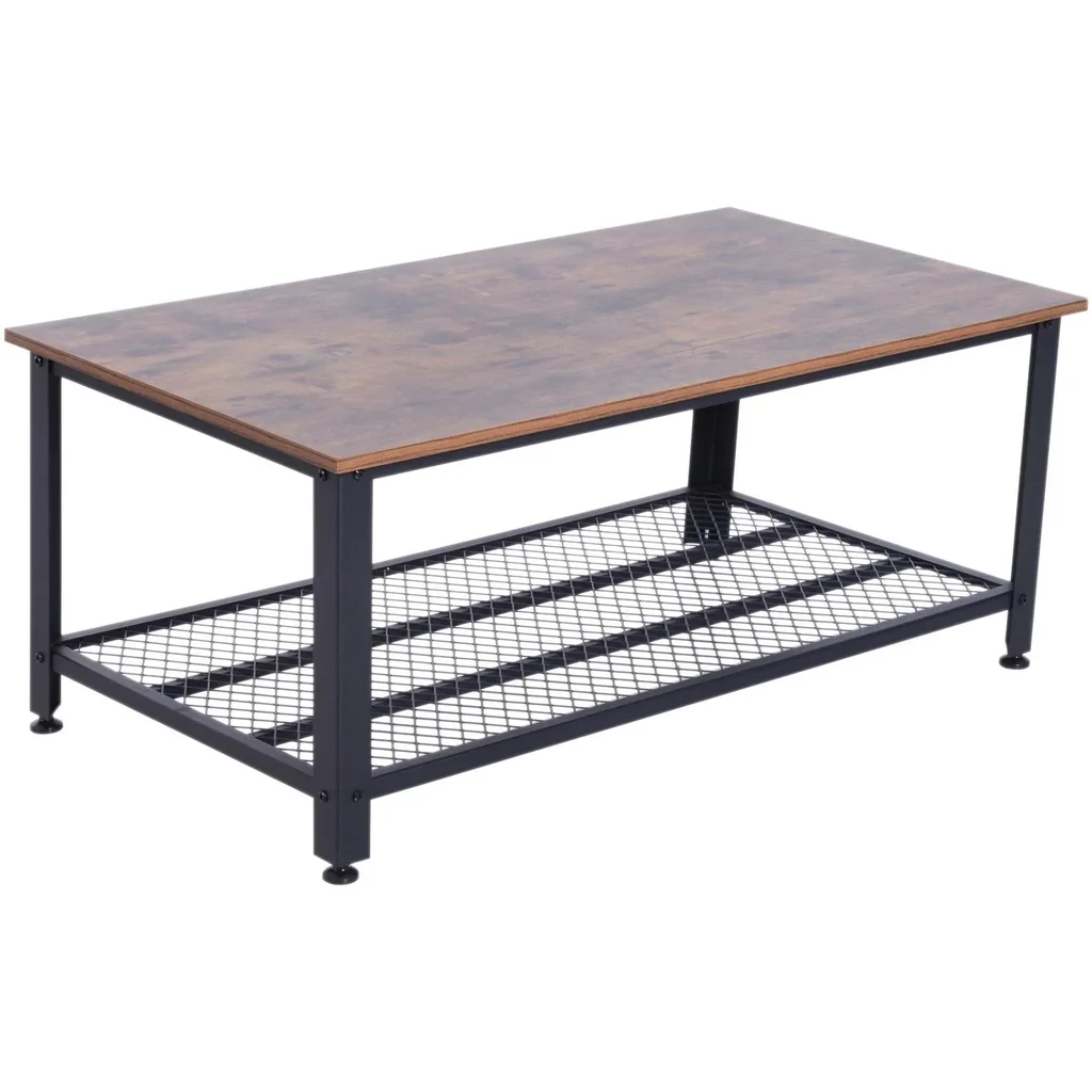 Vintage Beistelltisch Couchtisch Sofatisch mit Ablage Metallgestell gemasert 106 x 60 x 45 cm