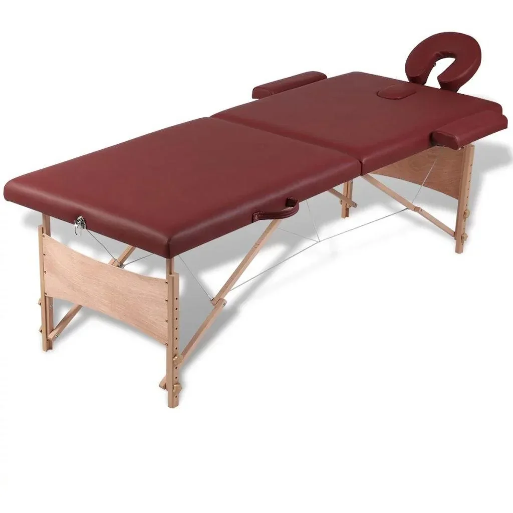 Klappbare Massageliege 2 Zonen mit Holzrahmen (rot)