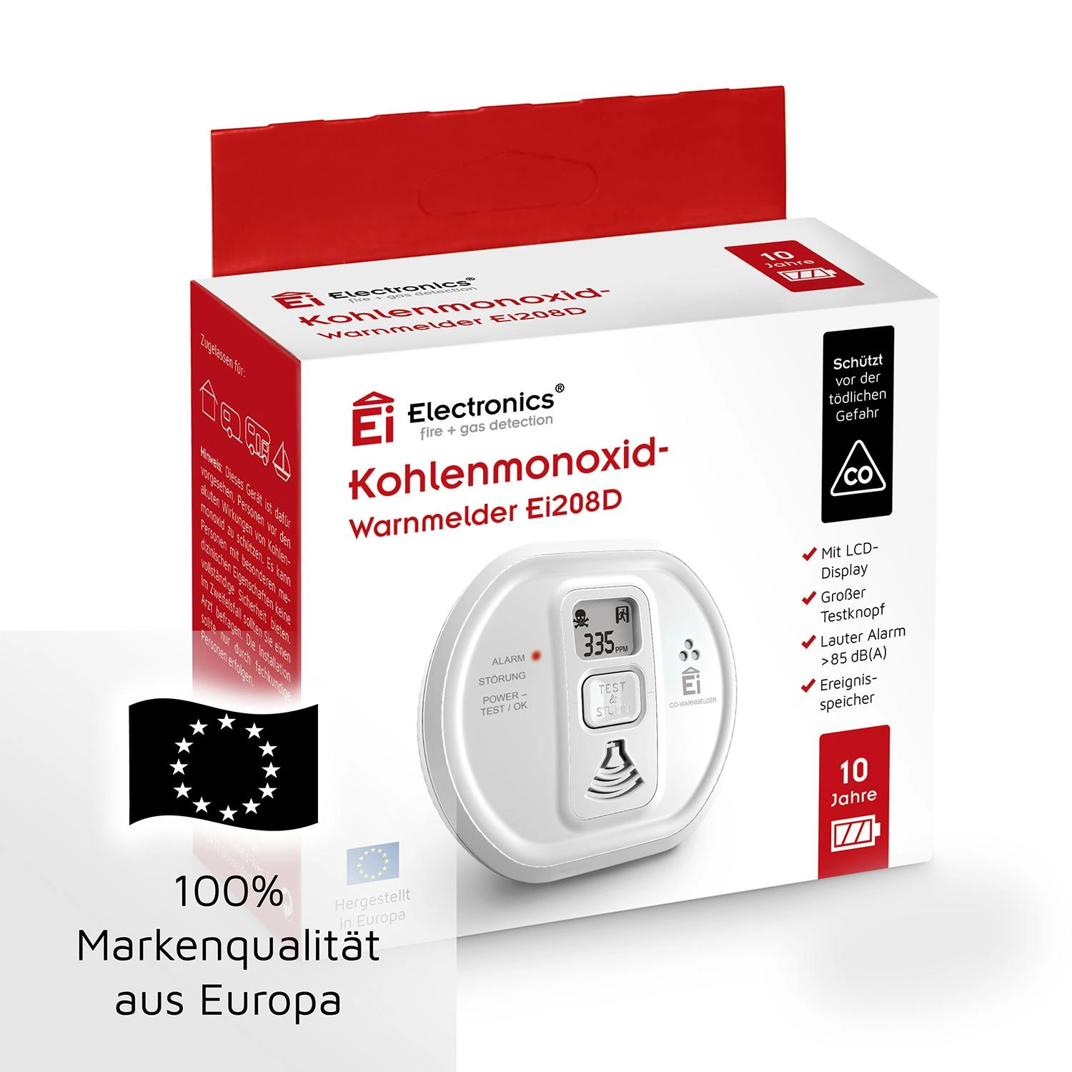 Kohlenmonoxid (CO) Warnmelder Ei208D mit LCD-Display