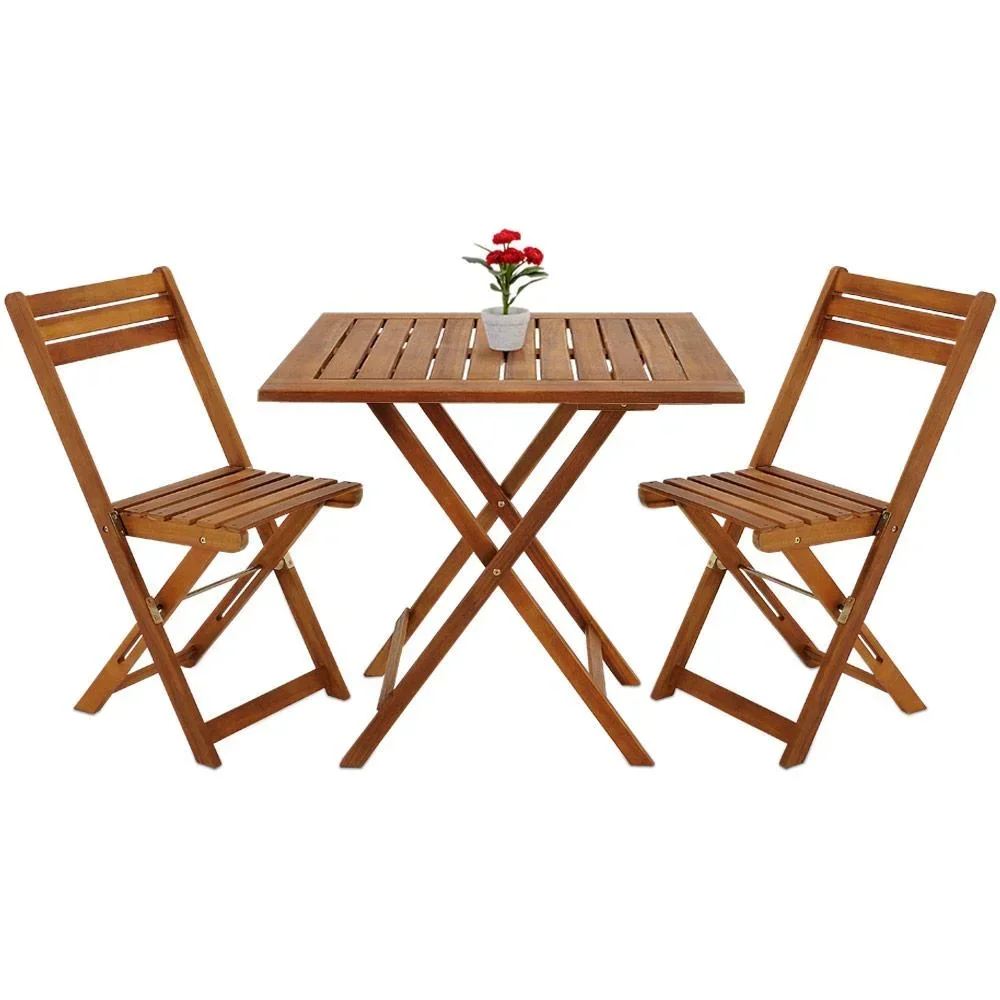 3-teiliges Akazienholz-Balkonset - 2 Stühle und 1 Tisch