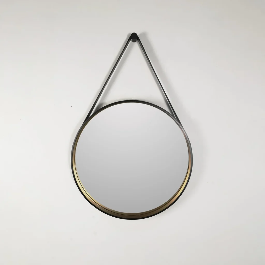 Dekorativer runder Wandspiegel in schwarz/gold matt Ø 55m