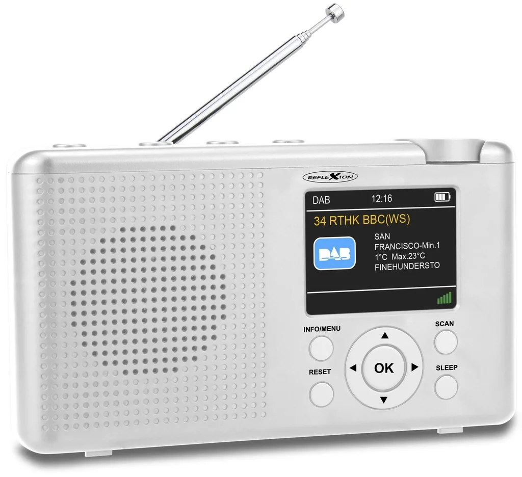 DAB+/UKW-Radio mit RDS, Akku, tragbar, weiß