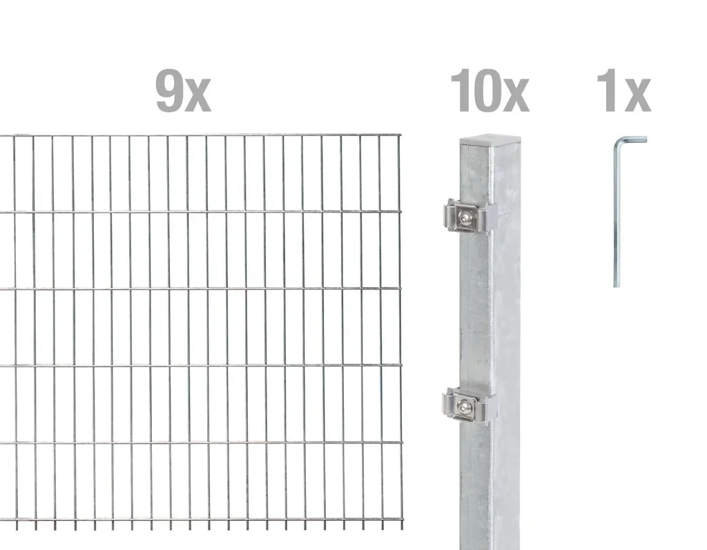Doppelstabmattenzaun Komplettset, feuerverzinkt, Höhe 160 cm, Länge 18 m