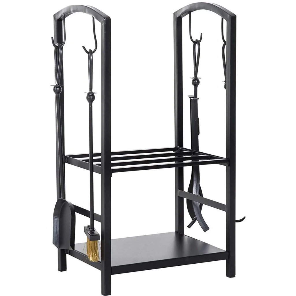 Kaminholzständer Brennholzregal mit Kaminbesteck Schwarz