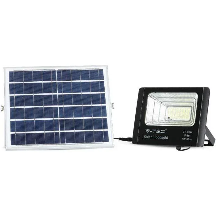 VT-40W Solar-Flutlicht mit Solarpanel - 1050 Lm - 6000K - Schwarz