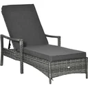 Sonnenliege Polyrattan Gartenliege Rattanliege Gartenmöbel Liege mit Polsterauflage 4 Stufen verstellbar Grau 192 x 62,5