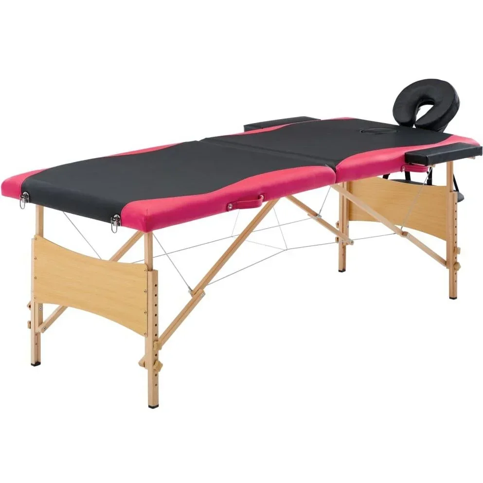 Klappbarer Massagetisch mit 2 Zonen aus Holz, schwarz und rosa