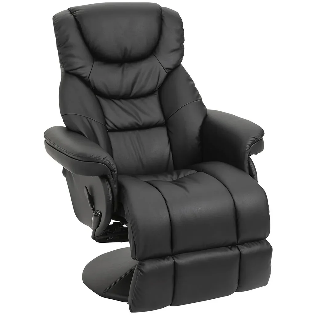 Relaxsessel, Fernsehsessel, Einzelsofa 135 °Neigung, Stahl+PU+Schaumstoff+Kunststoff, Schwarz, 79 x 81 x 107 cm