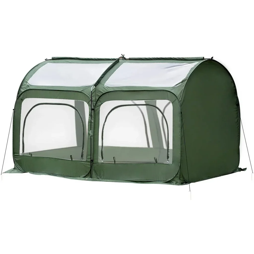Pop-Up Gewächshaus mit 4 Reißverschlusstüren Treibhaus Tomatenhaus Frühbeet Stahl PVC Transparent 250 x 125 x 135 cm
