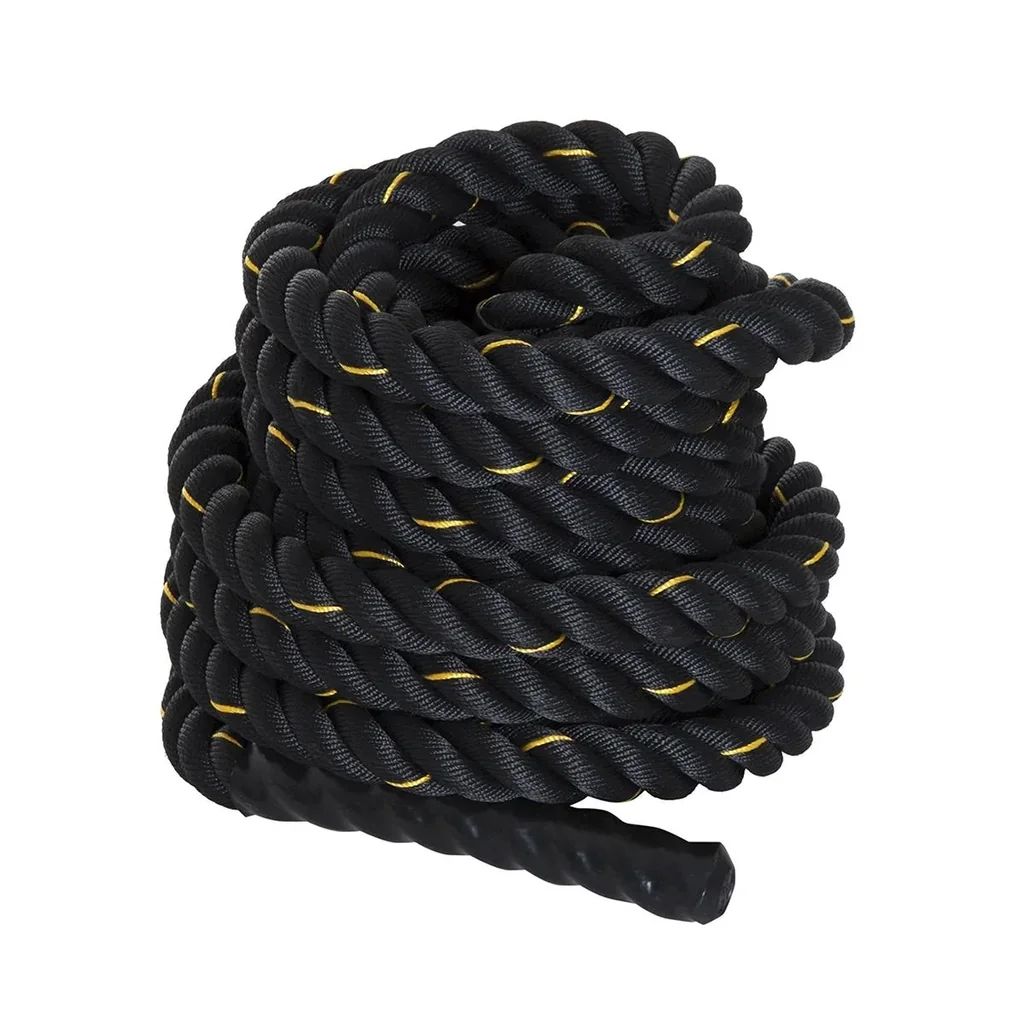 Battle Rope Ø38mm x 9 m Trainingsseil Fitnessseil Schlachtseil für Kraftausdauer & Muskelaufbau Schwarz+Gelb