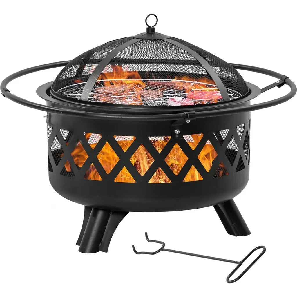 Feuerschale 2-in-1 - mit Funkenschutz - inkl. Grillplatte - Ø82 cm - Schwarz