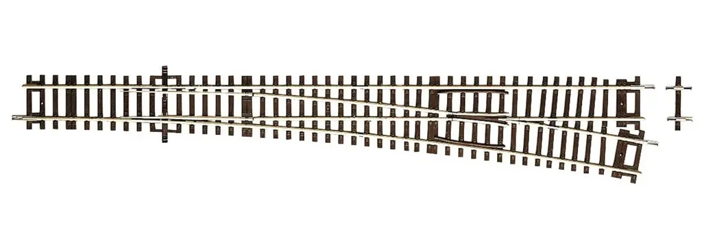 Weiche rechts Wr10 ohne Antrieb, Länge 345 mm (= G1+G½), Abzweigwinkel 10°, Abzweigradius 1946 mm, Herzstückwinkel 8,1°