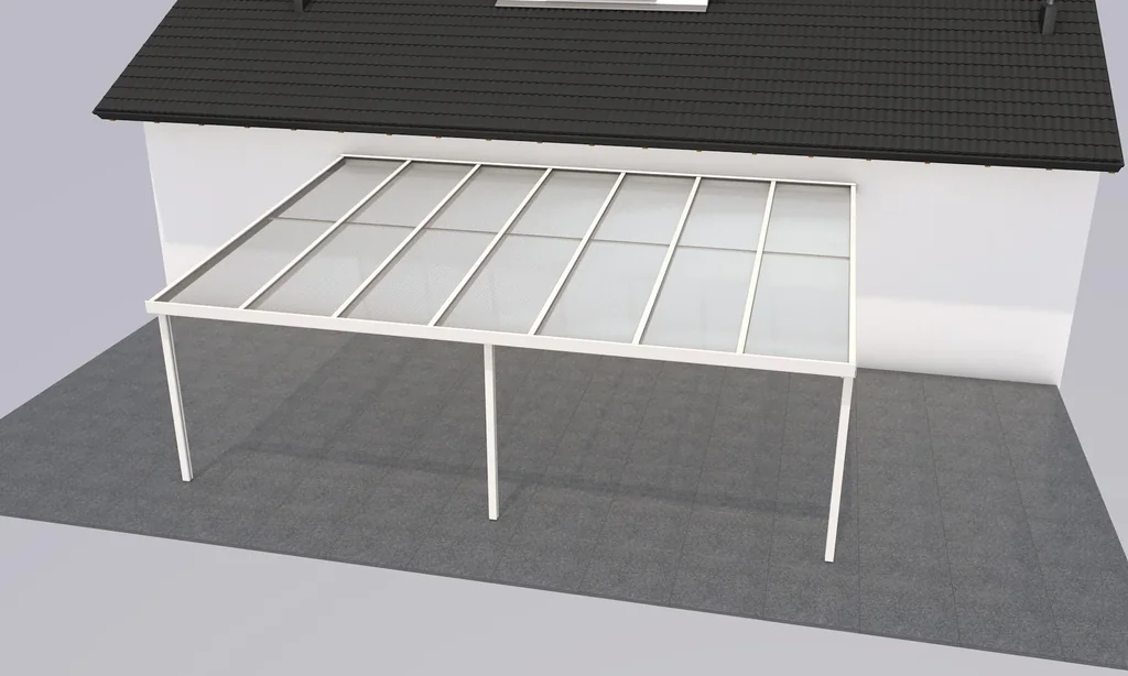 Terrassendach Premium, weiß, 7120 x 5060 mm - Polycarbonat Stegplatten 16 mm, bronze