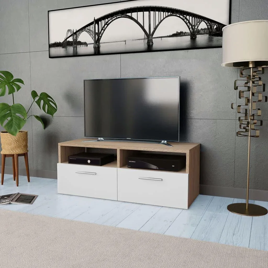 TV-Schrank 95x35x36 cm Spanplatte eichefarben und weiß