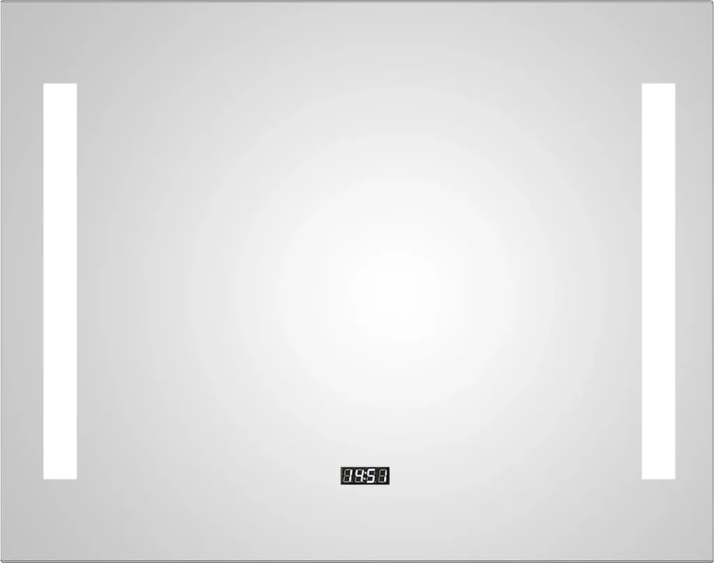 Badezimmerspiegel mit Beleuchtung, "Star" - 80 x 60 cm - Lichtfarbe neutralweiß - Digitaluhr