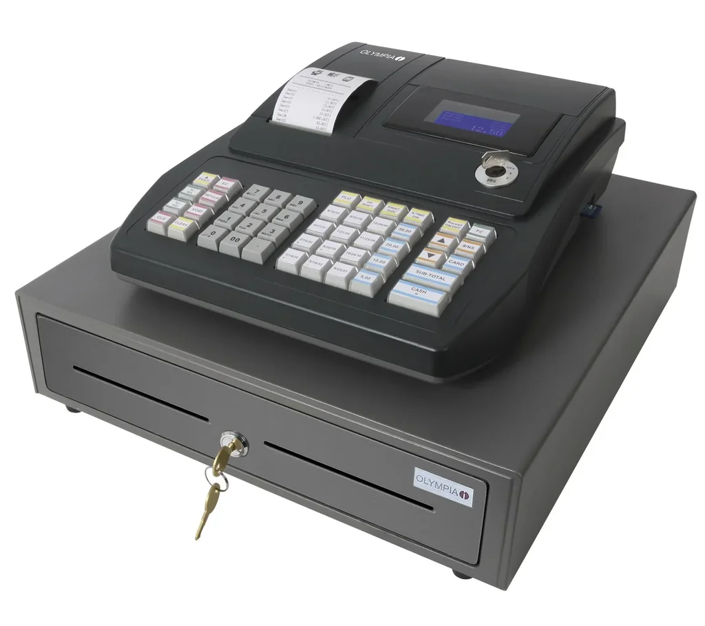 Registrierkasse mit 4 + 8 Fächer, Hub-Tastatur und TSE 3-Jahres-Lizens