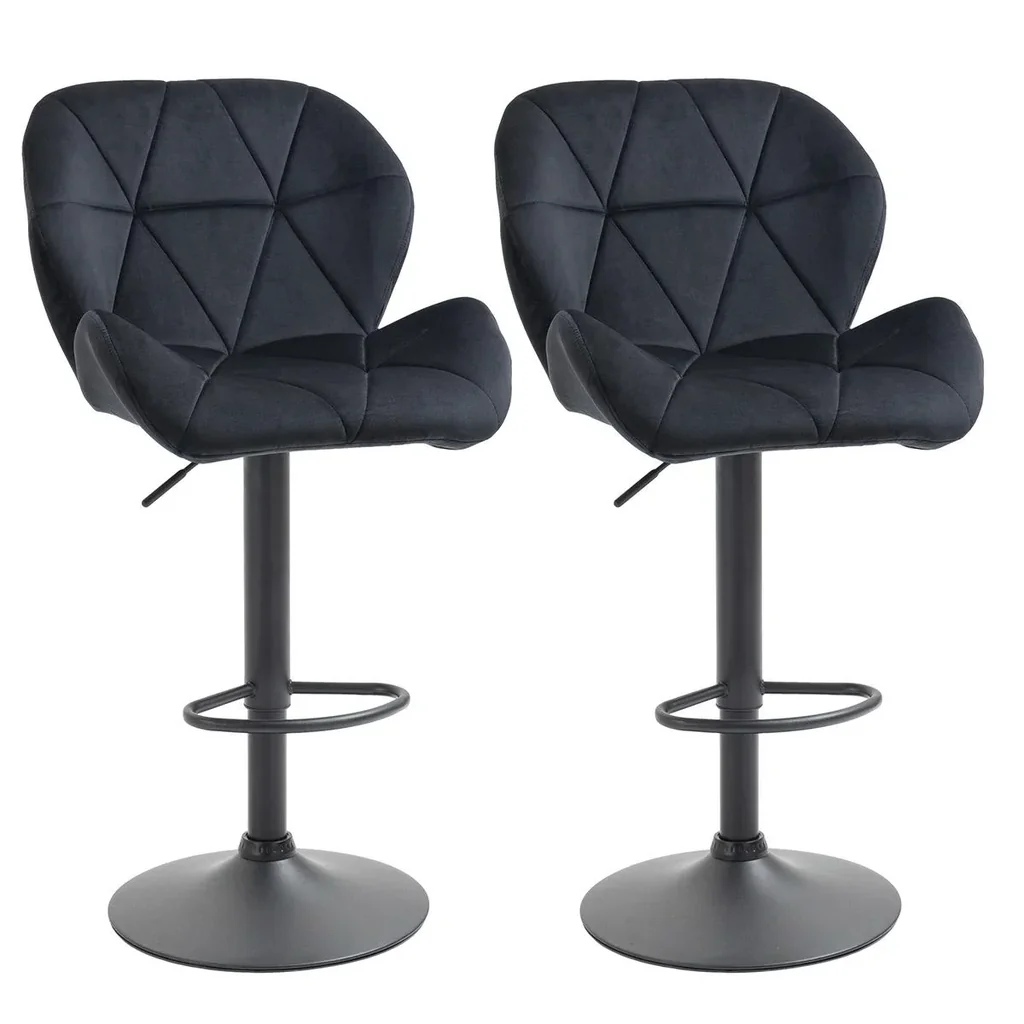 2er-Set Barhocker drehbare Barstühle mit Lehne Samt Touch höhenverstellbar armloser Schaumstoff Schwarz 51,5x 57,5 x 93-