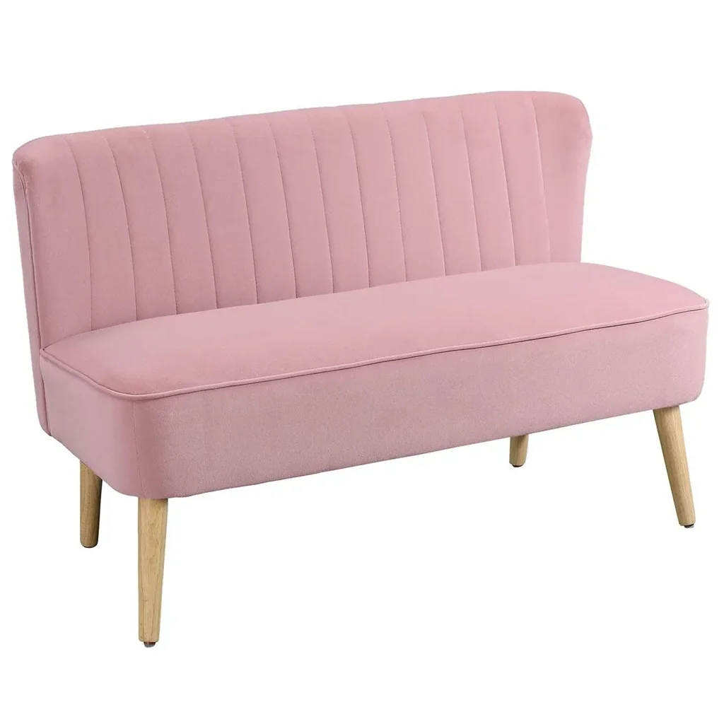 2-Sitzer Stoffsofa Polstersofa Sitzmöbel Loungesofa Holz Schaumstoff Samtartiges Polyester Rosa 117 x 56,5 x 77 cm