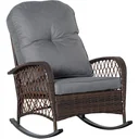 Schaukelstuhl gepolstert mit Knopfheftung PE Rattan Stahl Braun + Grau